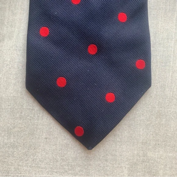 Drakes for OXXFORD Red and Blue Polka Dot Silk Tie - Picture 6 of 7